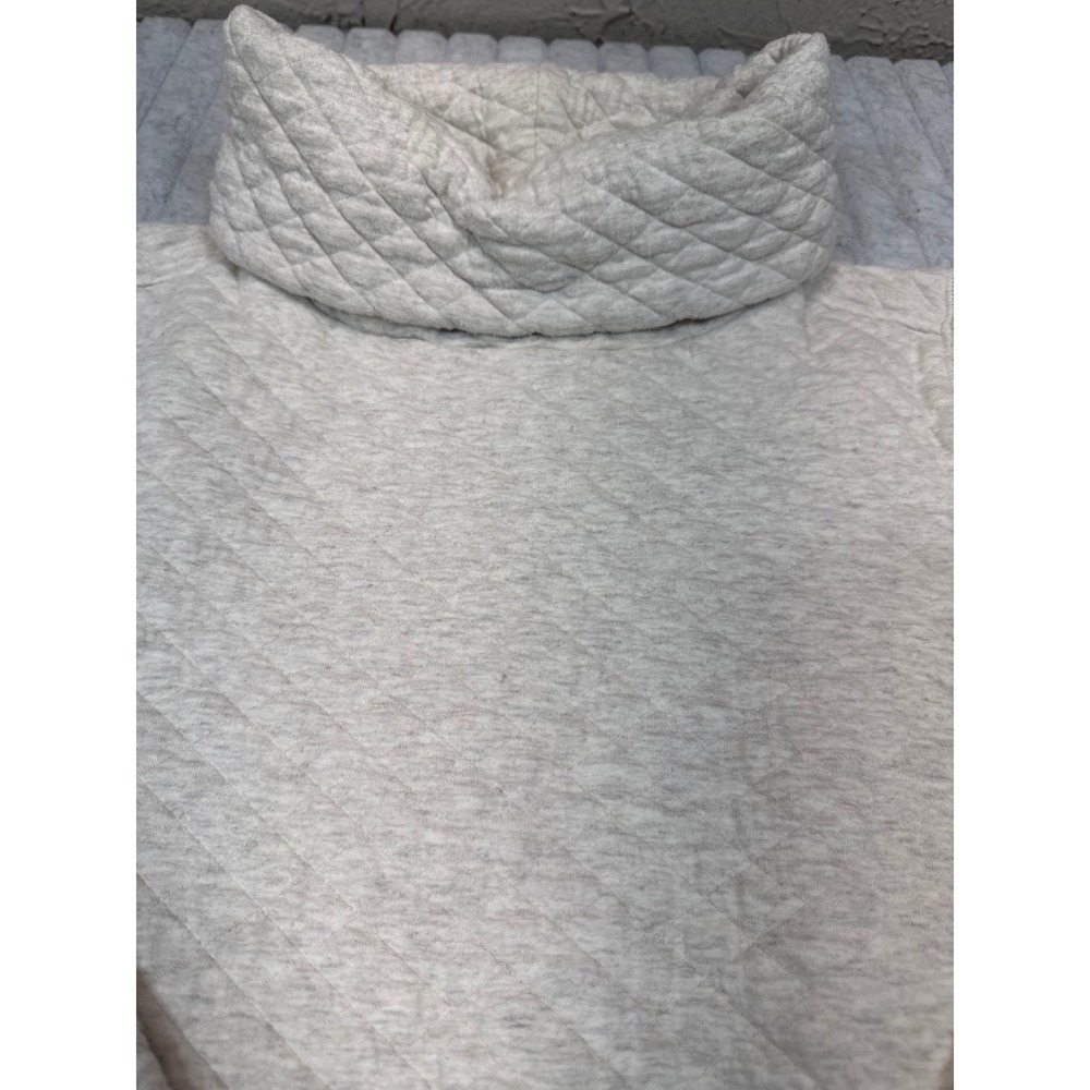 Duluth Trading Co Womens Medium Quilted Cowl Neck Tunic Pullover Oatmeal Gray